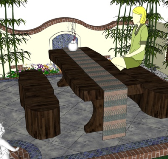 中式实木茶桌椅su模型