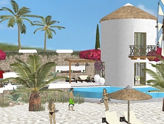 现代海边度假别墅su模型