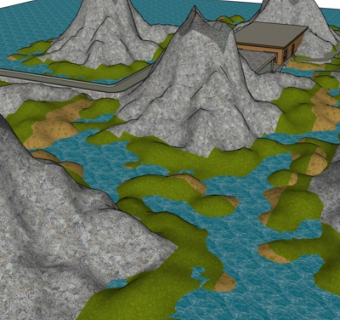 现代山川流水小品su模型