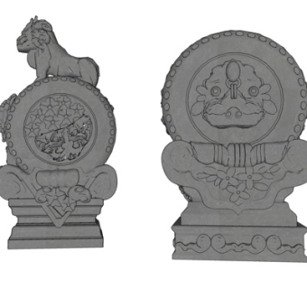 中式石鼓小品su模型