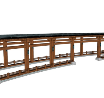 新中式长廊su模型