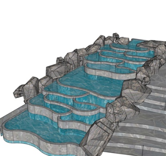 现代水池流水小品su模型