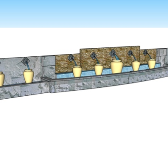 现代水池喷泉小品su模型