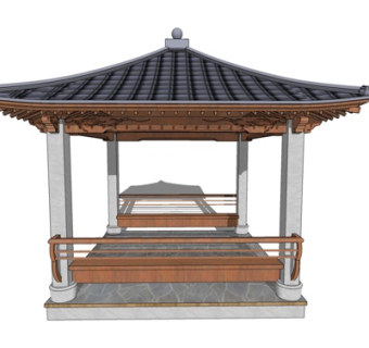 中式四角凉亭su模型