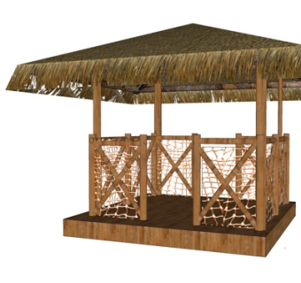 自然风茅草凉亭su模型