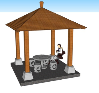 中式四角凉亭su模型