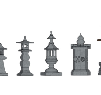 中式庭院石灯su模型