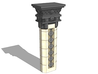 新中式门柱构件su模型