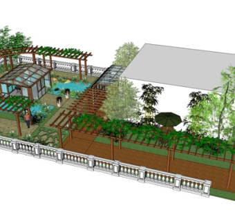 现代庭院廊架su模型