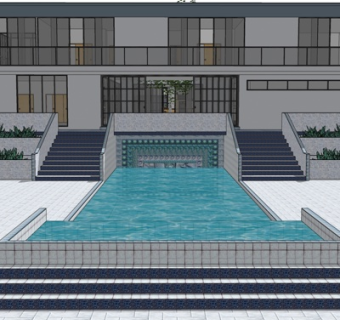 现代会所外观su模型