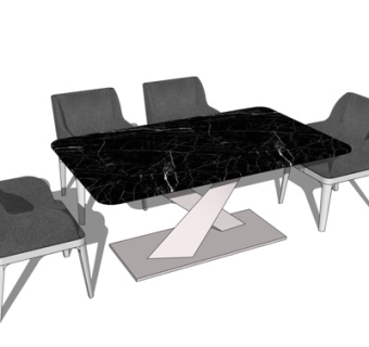 现代大理石餐桌椅su模型