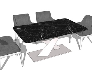 现代大理石餐桌椅su模型