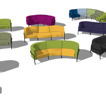 现代布艺多人沙发组合su模型