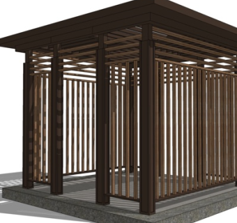 现代木质凉亭su模型