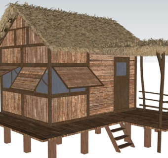 自然风茅草屋su模型