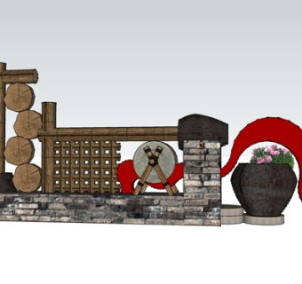 新中式农家乐围墙小品su模型