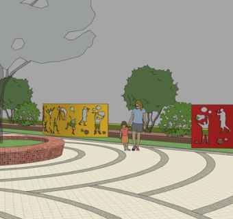 现代公园景观墙su模型