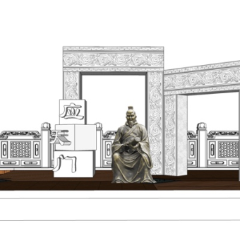 中式孔仲尼雕塑su模型