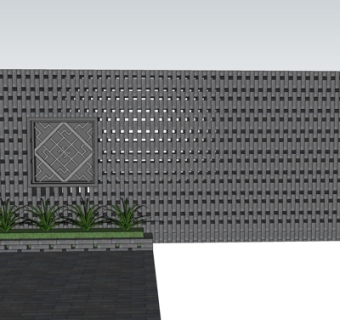 新中式景观墙su模型
