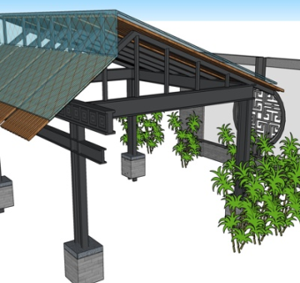 新中式凉亭su模型