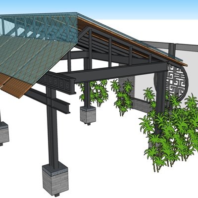 新中式凉亭su模型