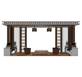 新中式廊架凉亭su模型