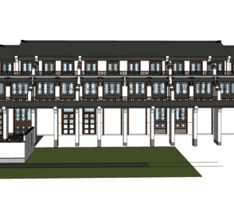 新中式独栋别墅su模型
