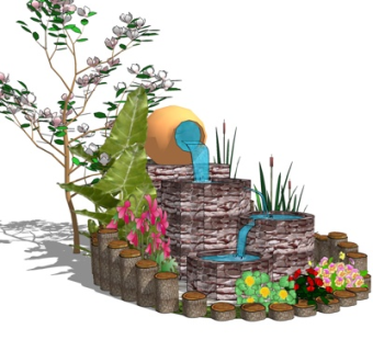 现代流水小品su模型