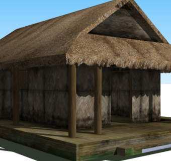 自然风茅草屋su模型