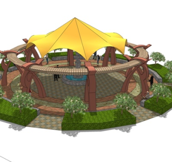 现代公园凉亭su模型