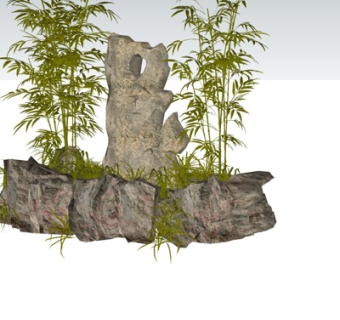 自然风假山小品su模型