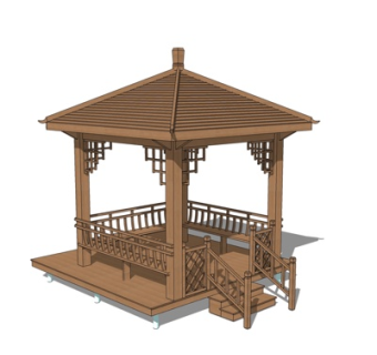 新中式实木凉亭su模型