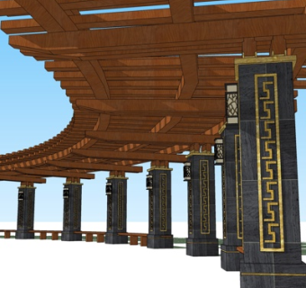 新中式廊架su模型