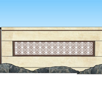 新中式山水景观墙su模型