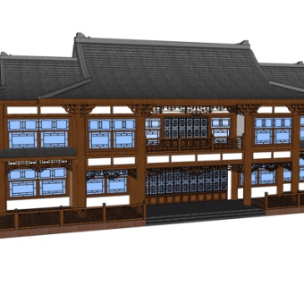 新中式阁楼su模型