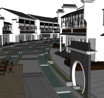 新中式连排别墅su模型