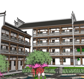 新中式公寓楼su模型