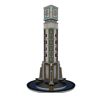 新中式水池柱子小品su模型