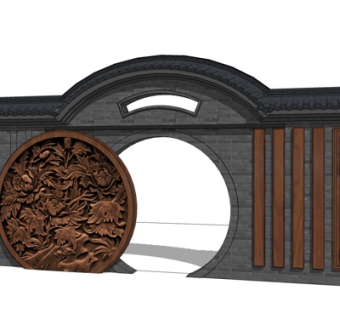 中式庭院月亮门su模型