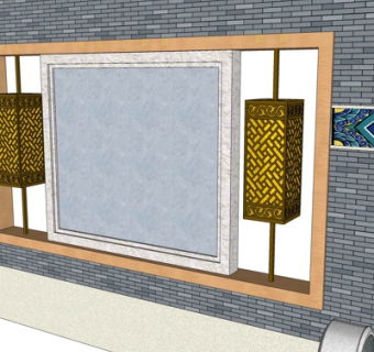 新中式庭院景观墙su模型