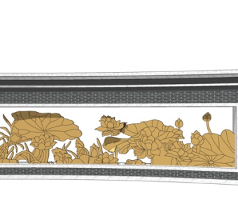 新中式荷花浮雕景观墙su模型