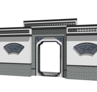 现代庭院景观墙门洞su模型