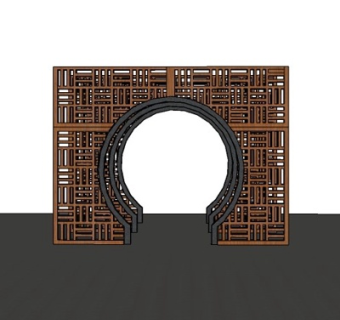 新中式月亮门su模型