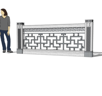 新中式石雕护栏su模型
