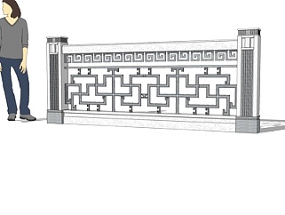 新中式石雕护栏su模型
