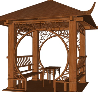 中式木质凉亭su模型