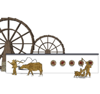 新中式农耕景观墙su模型