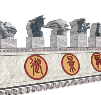 新中式十二生肖景观墙su模型