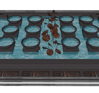 新中式景观水池小品su模型