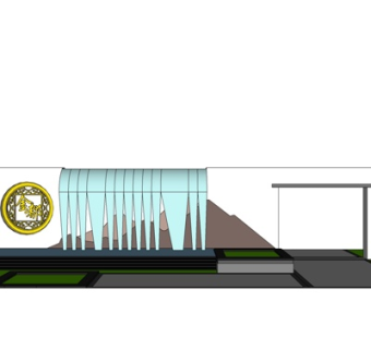 新中式水池景观墙su模型
